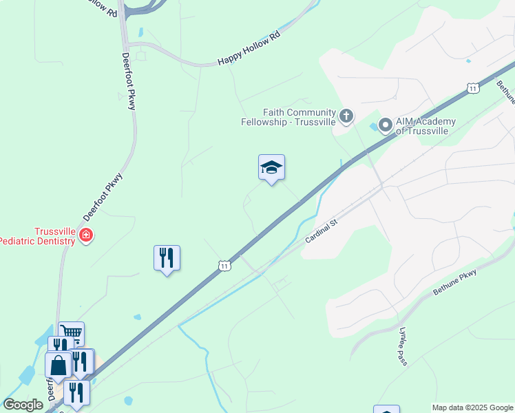 map of restaurants, bars, coffee shops, grocery stores, and more near 7500 Gadsden Highway in Trussville