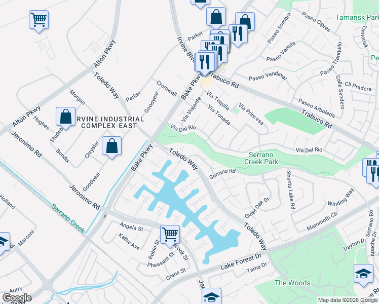 map of restaurants, bars, coffee shops, grocery stores, and more near 24462 Copper Cliff Court in Lake Forest