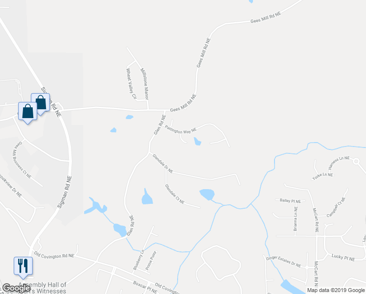 map of restaurants, bars, coffee shops, grocery stores, and more near 2709 Ratby Lane Northeast in Conyers