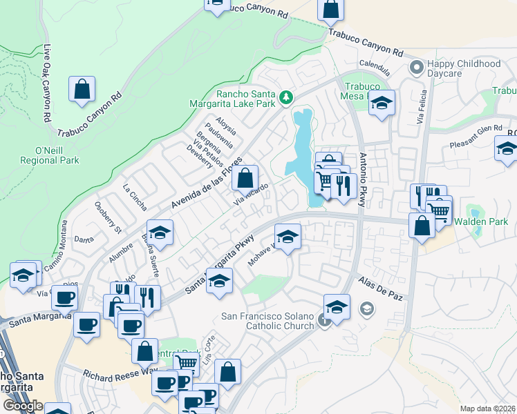 map of restaurants, bars, coffee shops, grocery stores, and more near 14 Aliento in Rancho Santa Margarita