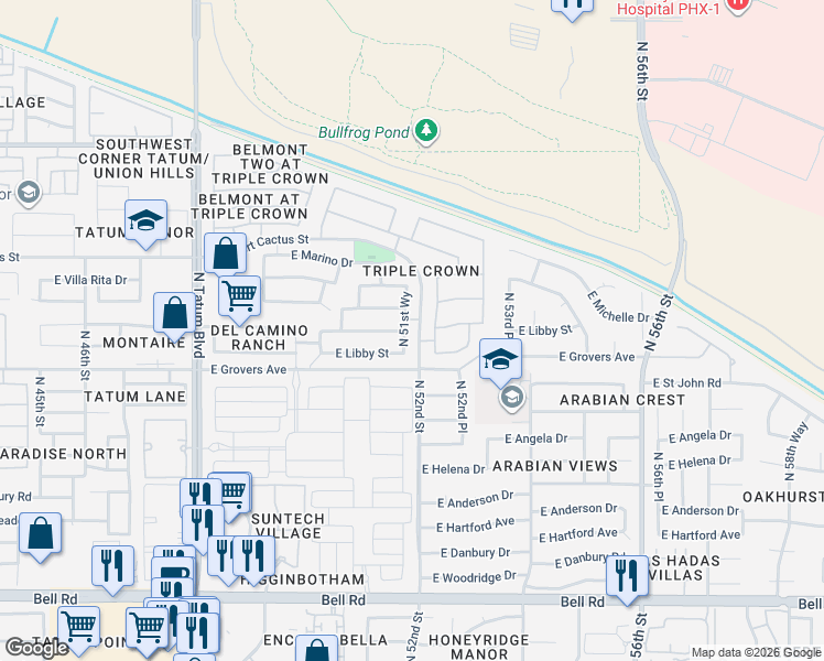 map of restaurants, bars, coffee shops, grocery stores, and more near 17839 North 51st Way in Scottsdale