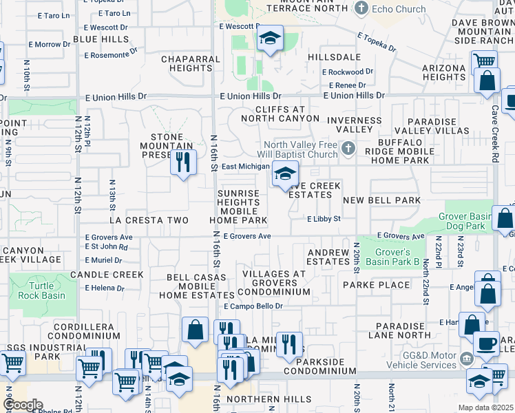 map of restaurants, bars, coffee shops, grocery stores, and more near 17846 North 17th Way in Phoenix