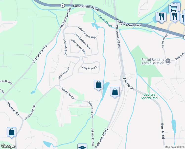 map of restaurants, bars, coffee shops, grocery stores, and more near 3941 Lake Manor Way in Atlanta