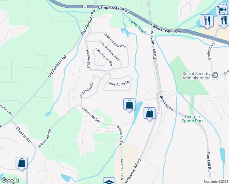 map of restaurants, bars, coffee shops, grocery stores, and more near 3941 Lake Manor Way in Atlanta