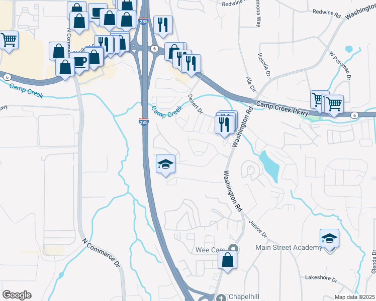 map of restaurants, bars, coffee shops, grocery stores, and more near 2841 Laurel Ridge Circle in East Point