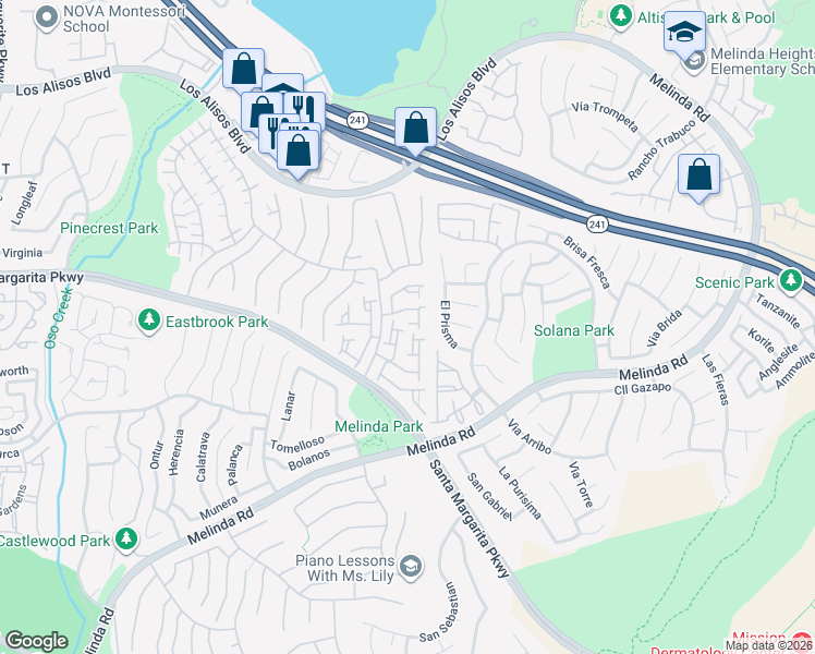 map of restaurants, bars, coffee shops, grocery stores, and more near 21533 San Pablo in Mission Viejo