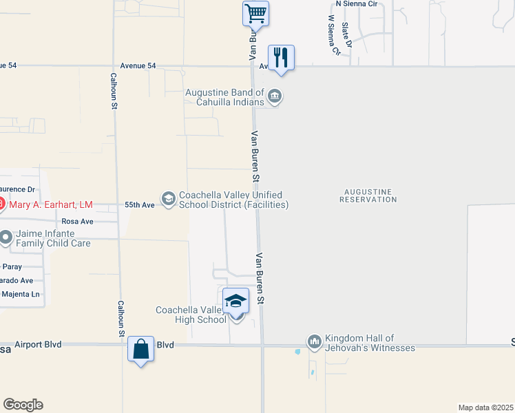 map of restaurants, bars, coffee shops, grocery stores, and more near 84080 Van Buren Street in Thermal