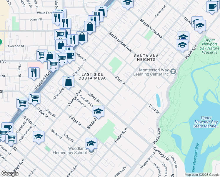 map of restaurants, bars, coffee shops, grocery stores, and more near 266 Cecil Place in Costa Mesa