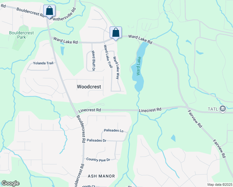 map of restaurants, bars, coffee shops, grocery stores, and more near 4183 Ward Lake Trail in Ellenwood
