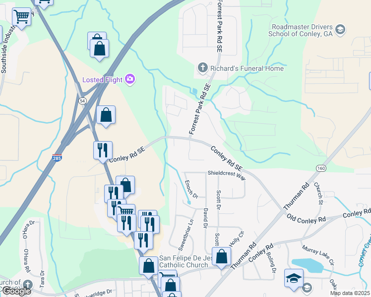 map of restaurants, bars, coffee shops, grocery stores, and more near 3851 Bonnie Lane Southeast in Atlanta