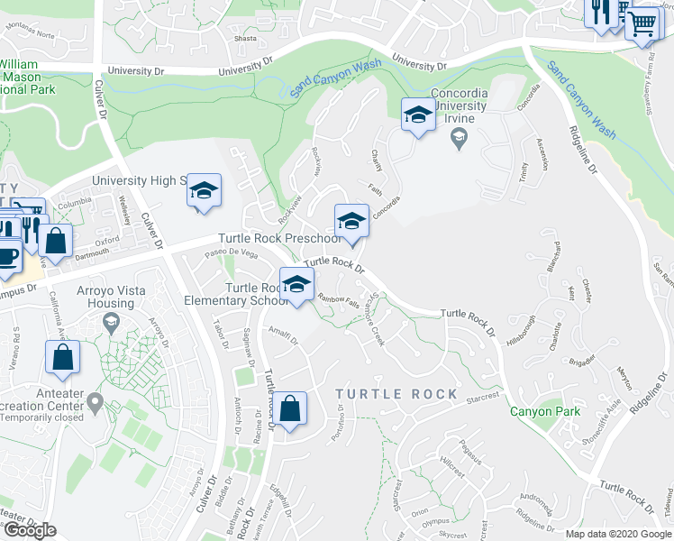 map of restaurants, bars, coffee shops, grocery stores, and more near 17 Cool Brook in Irvine