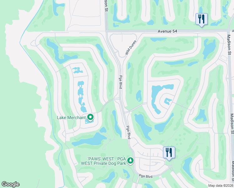 map of restaurants, bars, coffee shops, grocery stores, and more near 55045 Oakhill in La Quinta