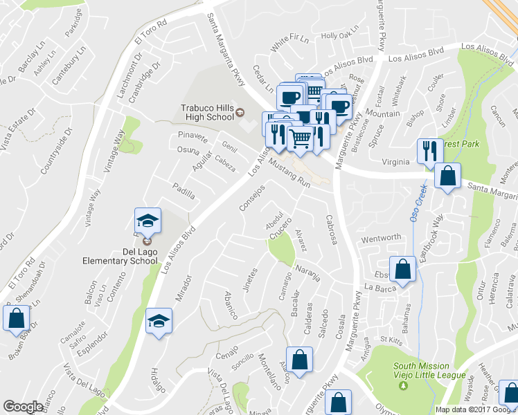 map of restaurants, bars, coffee shops, grocery stores, and more near 27625 Soltero in Mission Viejo