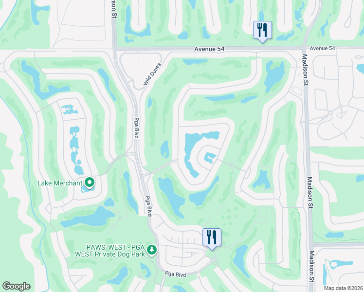 map of restaurants, bars, coffee shops, grocery stores, and more near 55100 Inverness Way in La Quinta