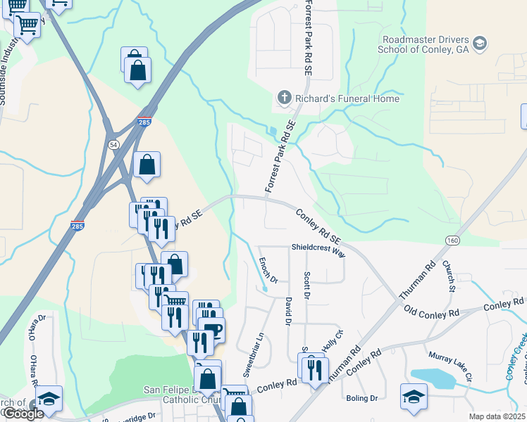 map of restaurants, bars, coffee shops, grocery stores, and more near 3851 Bonnie Lane Southeast in Atlanta