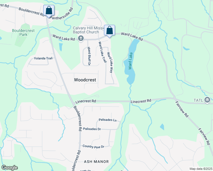 map of restaurants, bars, coffee shops, grocery stores, and more near 4165 Ward Lake Trail in Ellenwood