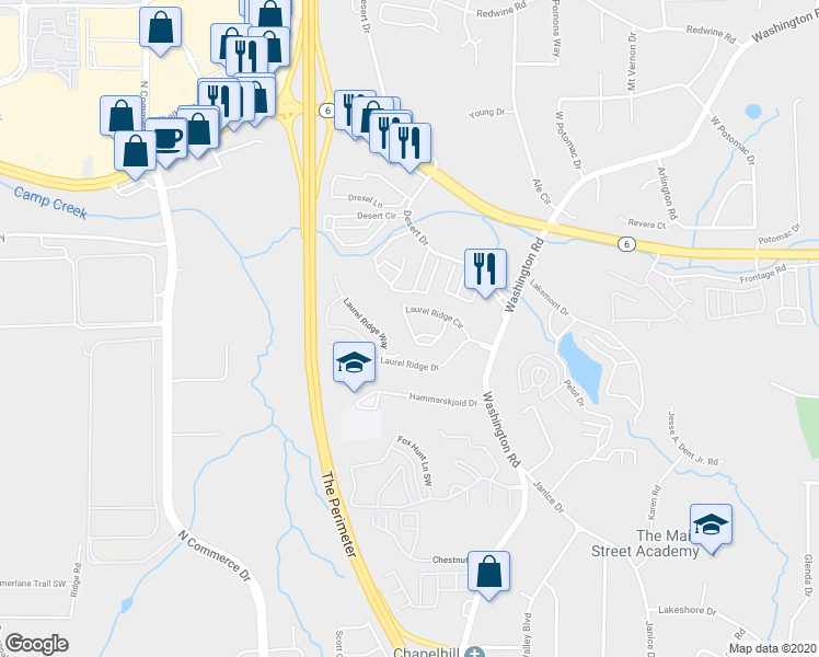 map of restaurants, bars, coffee shops, grocery stores, and more near 2841 Laurel Ridge Circle in East Point