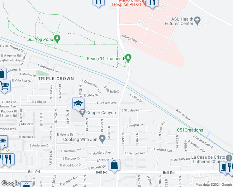 map of restaurants, bars, coffee shops, grocery stores, and more near 17826 North 56th Street in Scottsdale