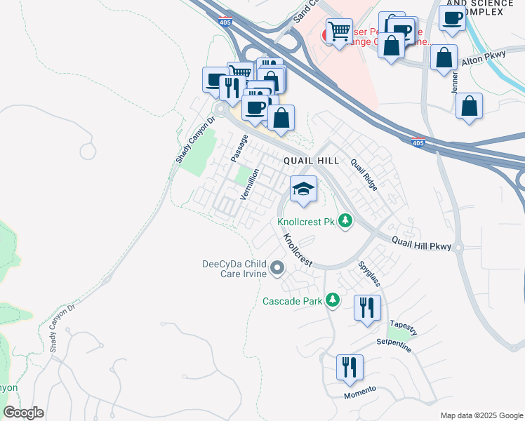 map of restaurants, bars, coffee shops, grocery stores, and more near 67 Figtree in Irvine