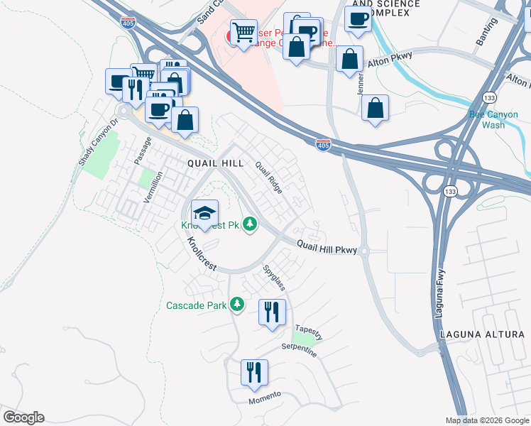 map of restaurants, bars, coffee shops, grocery stores, and more near 68 Reunion in Irvine