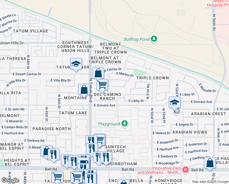 map of restaurants, bars, coffee shops, grocery stores, and more near 17845 North 49th Place in Scottsdale