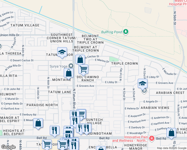 map of restaurants, bars, coffee shops, grocery stores, and more near 17845 North 49th Place in Scottsdale