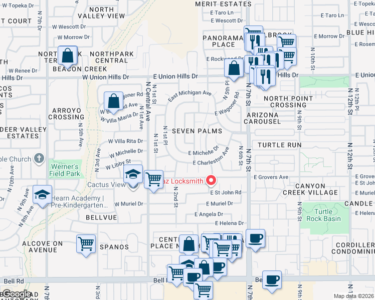 map of restaurants, bars, coffee shops, grocery stores, and more near 18003 North 2nd Street in Phoenix