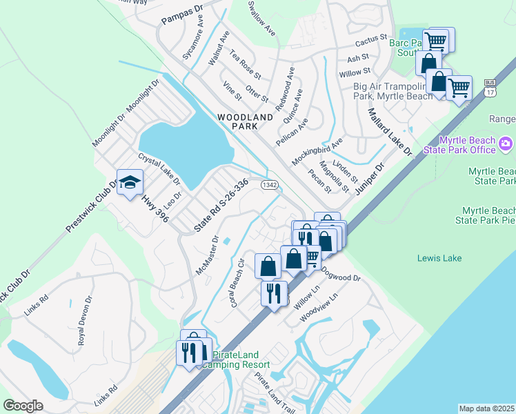 map of restaurants, bars, coffee shops, grocery stores, and more near 1428 Glenkeith Court in Myrtle Beach