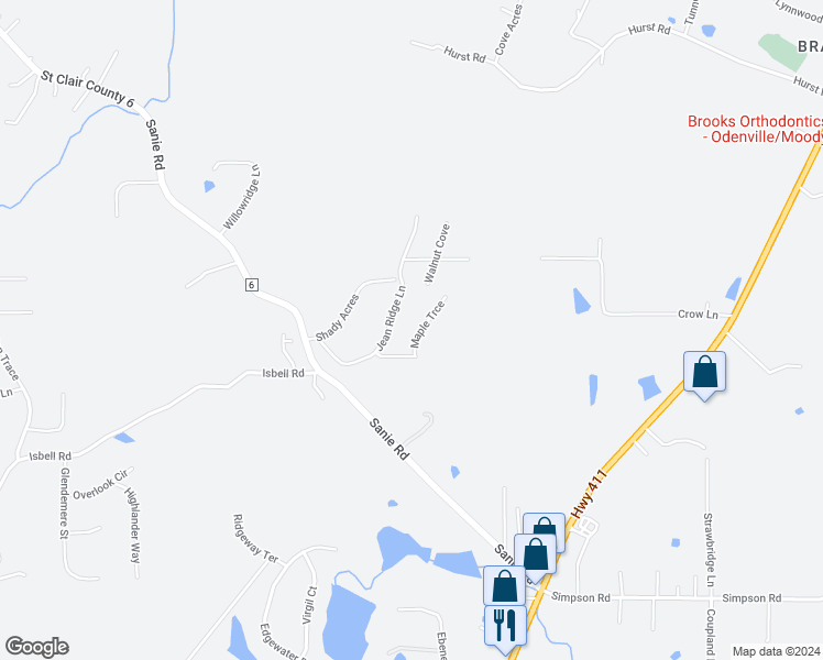 map of restaurants, bars, coffee shops, grocery stores, and more near 845 Maple Trace in Odenville