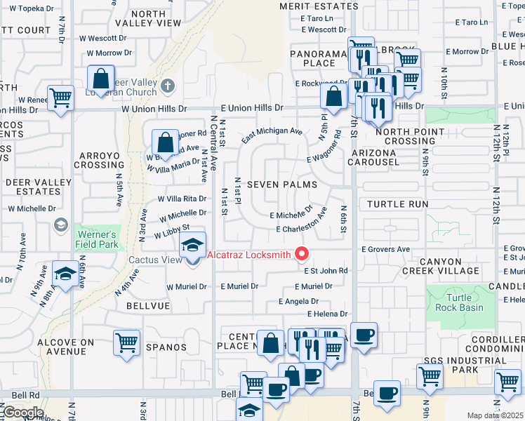 map of restaurants, bars, coffee shops, grocery stores, and more near 18003 North 2nd Street in Phoenix