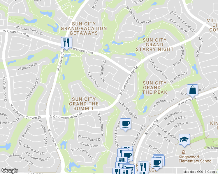 map of restaurants, bars, coffee shops, grocery stores, and more near 18210 North Villa Bella Drive in Surprise
