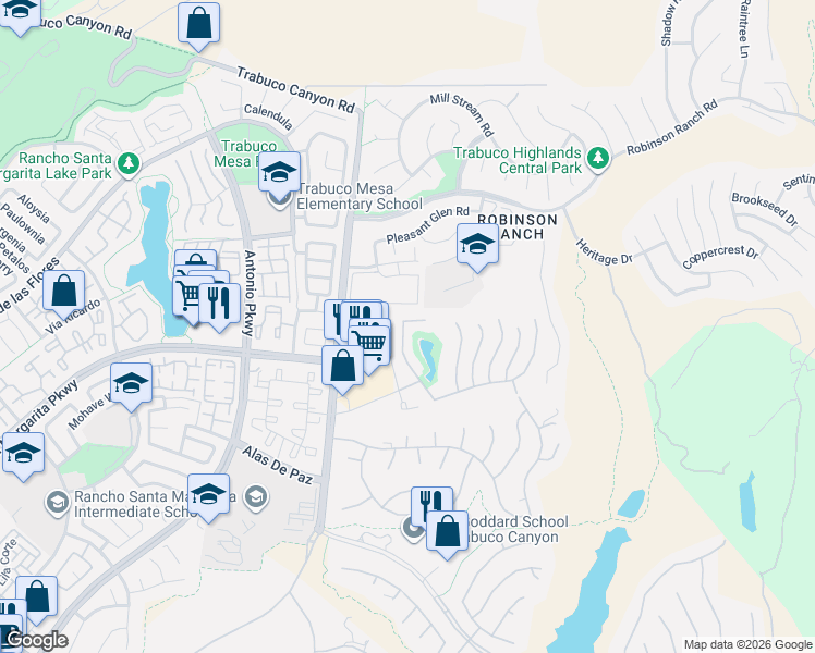 map of restaurants, bars, coffee shops, grocery stores, and more near 31932 Magpie Street in Trabuco Canyon