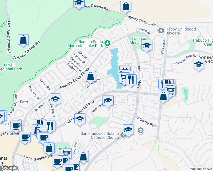 map of restaurants, bars, coffee shops, grocery stores, and more near 2 Montana Del Lago Drive in Rancho Santa Margarita