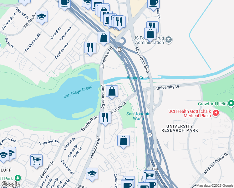 map of restaurants, bars, coffee shops, grocery stores, and more near 1512 Baypointe Drive in Newport Beach