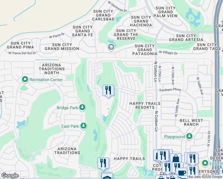 map of restaurants, bars, coffee shops, grocery stores, and more near 17351 West Pheasant in Surprise