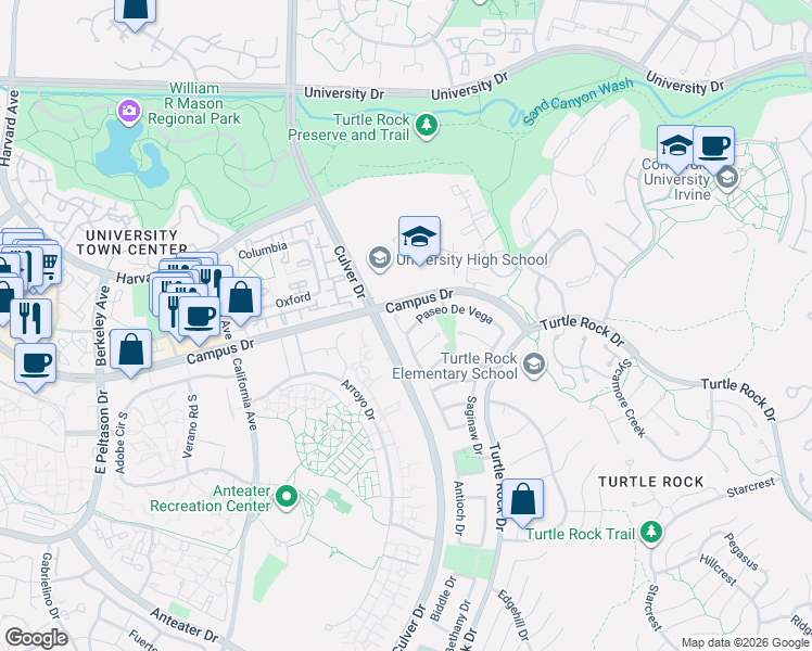 map of restaurants, bars, coffee shops, grocery stores, and more near 18722 Paseo Picasso in Irvine