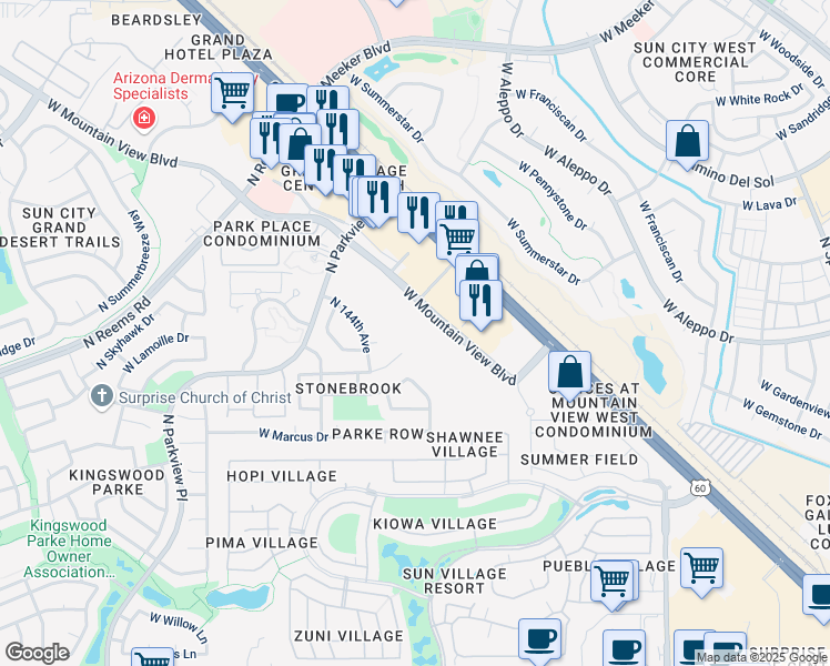 map of restaurants, bars, coffee shops, grocery stores, and more near 14368 West Carlin Drive in Surprise