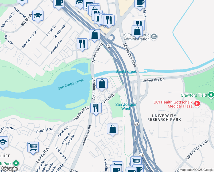 map of restaurants, bars, coffee shops, grocery stores, and more near 1512 Baypointe Drive in Newport Beach