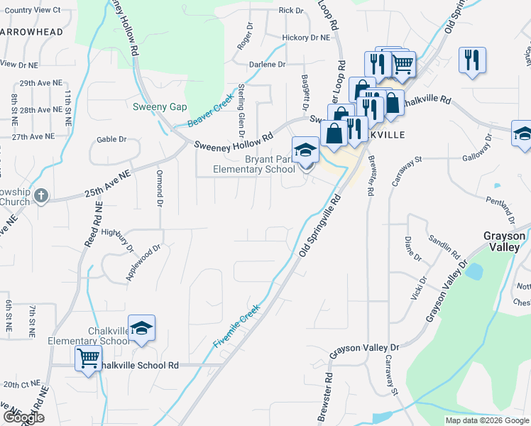 map of restaurants, bars, coffee shops, grocery stores, and more near 5105 Alex Way in Birmingham