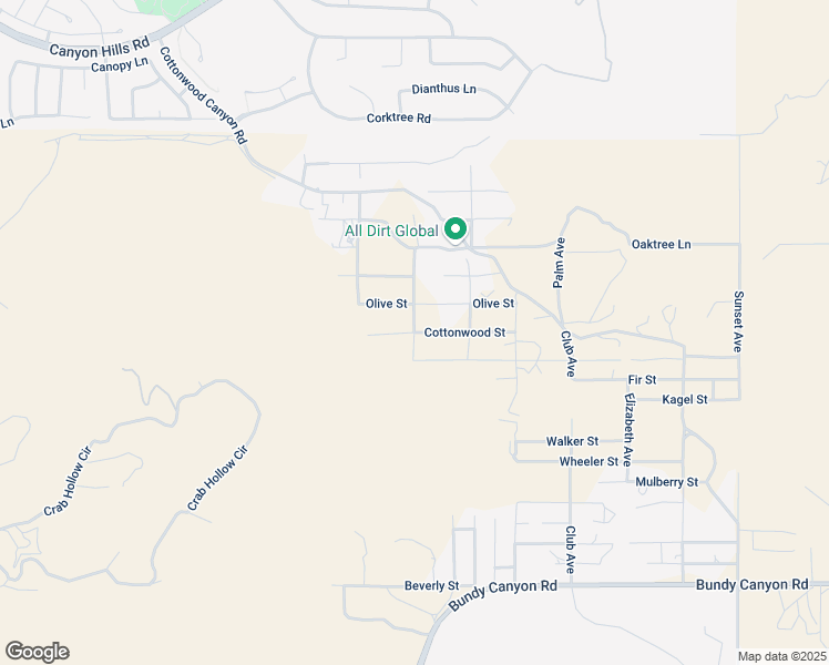 map of restaurants, bars, coffee shops, grocery stores, and more near Cottonwood Street in Menifee