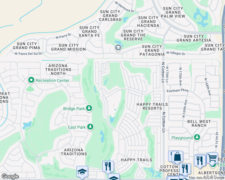 map of restaurants, bars, coffee shops, grocery stores, and more near 17351-17457 West Pheasant in Surprise
