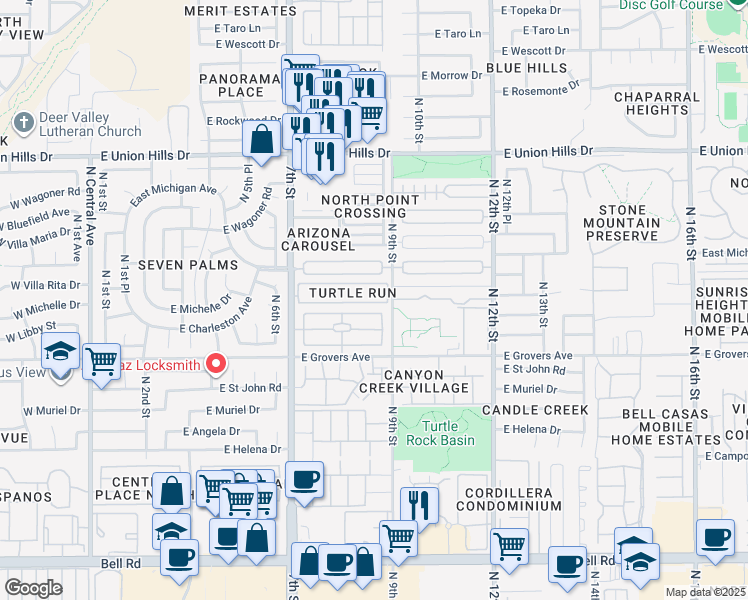 map of restaurants, bars, coffee shops, grocery stores, and more near 846 East Morningside Drive in Phoenix