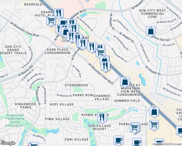 map of restaurants, bars, coffee shops, grocery stores, and more near 14368 West Carlin Drive in Surprise