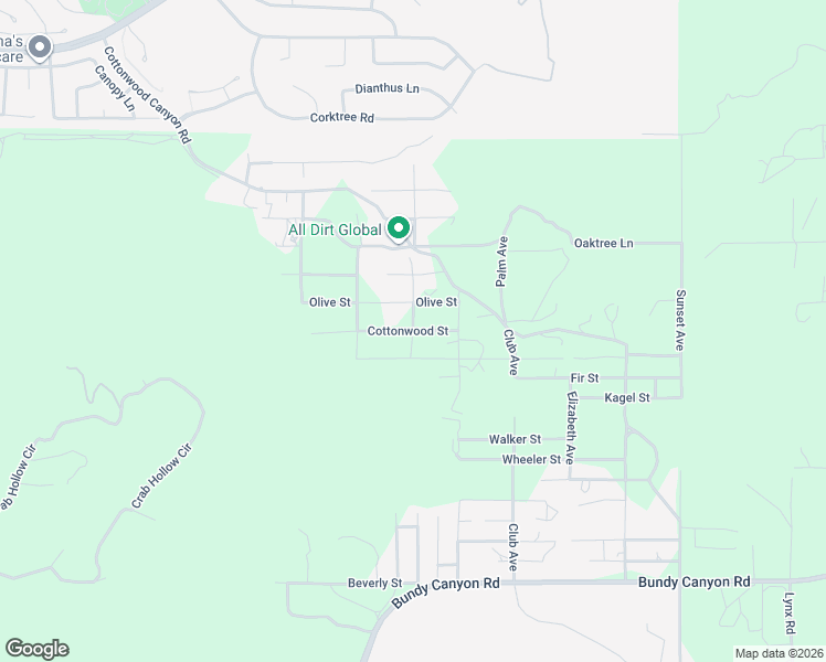 map of restaurants, bars, coffee shops, grocery stores, and more near Cottonwood Street in Menifee