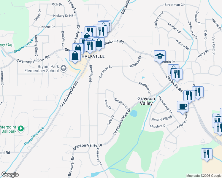 map of restaurants, bars, coffee shops, grocery stores, and more near 2134 Sandlin Road in Birmingham