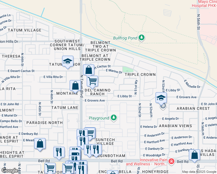map of restaurants, bars, coffee shops, grocery stores, and more near 17845 N 49th Pl in Scottsdale