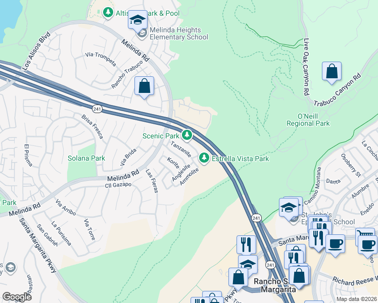map of restaurants, bars, coffee shops, grocery stores, and more near 27 Tanzanite in Rancho Santa Margarita