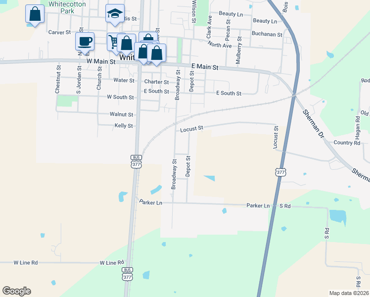 map of restaurants, bars, coffee shops, grocery stores, and more near 419 Depot St in Whitesboro
