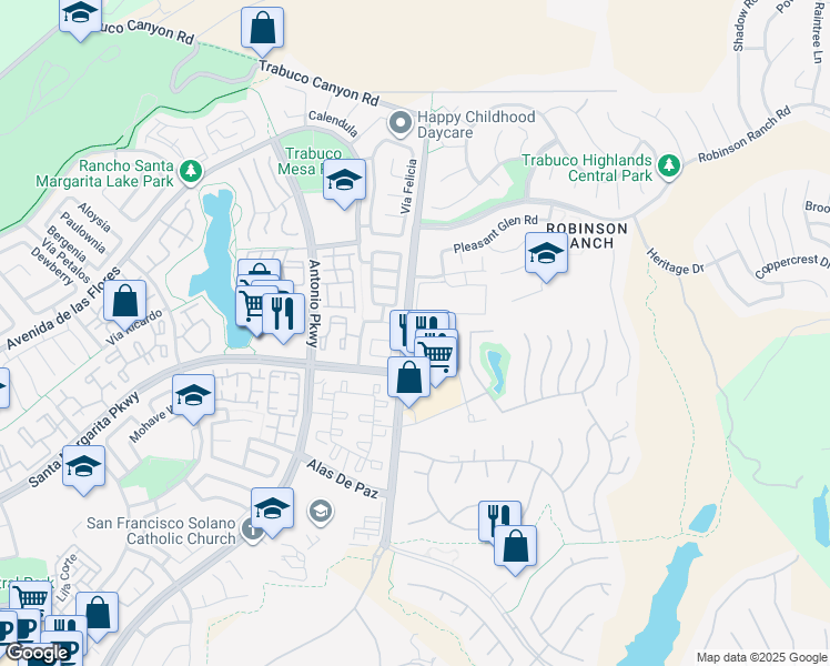 map of restaurants, bars, coffee shops, grocery stores, and more near 21406 Dahlia Court in Trabuco Canyon