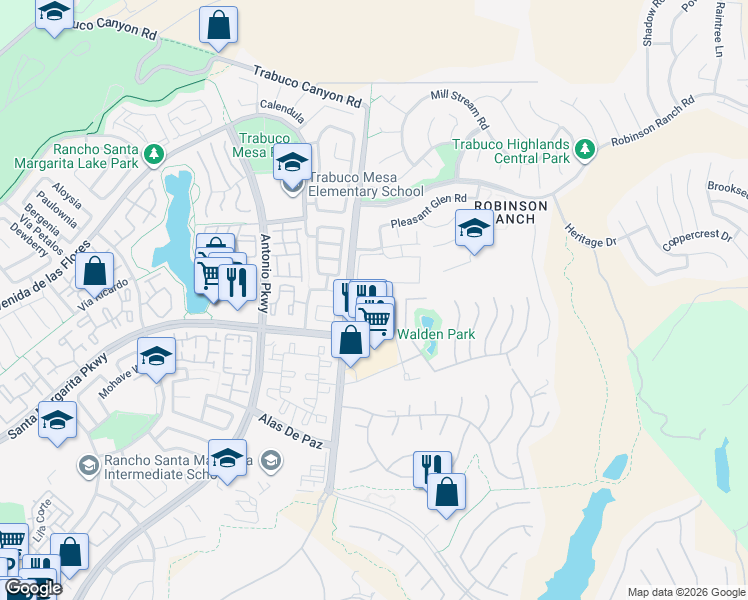 map of restaurants, bars, coffee shops, grocery stores, and more near 21472 Dahlia Court in Trabuco Canyon